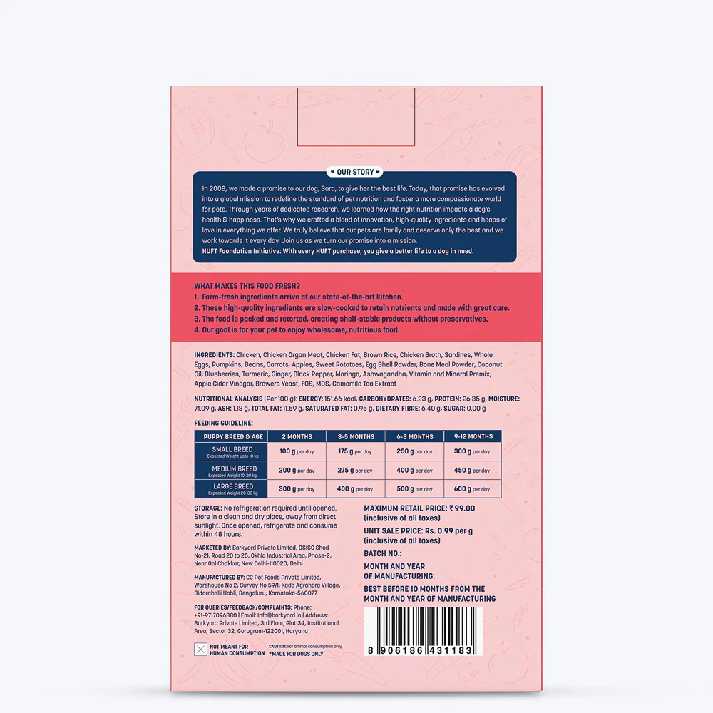 HUFT Sara's Wholesome Chicken and Brown Rice Puppy Dog Wet Food - Image 2