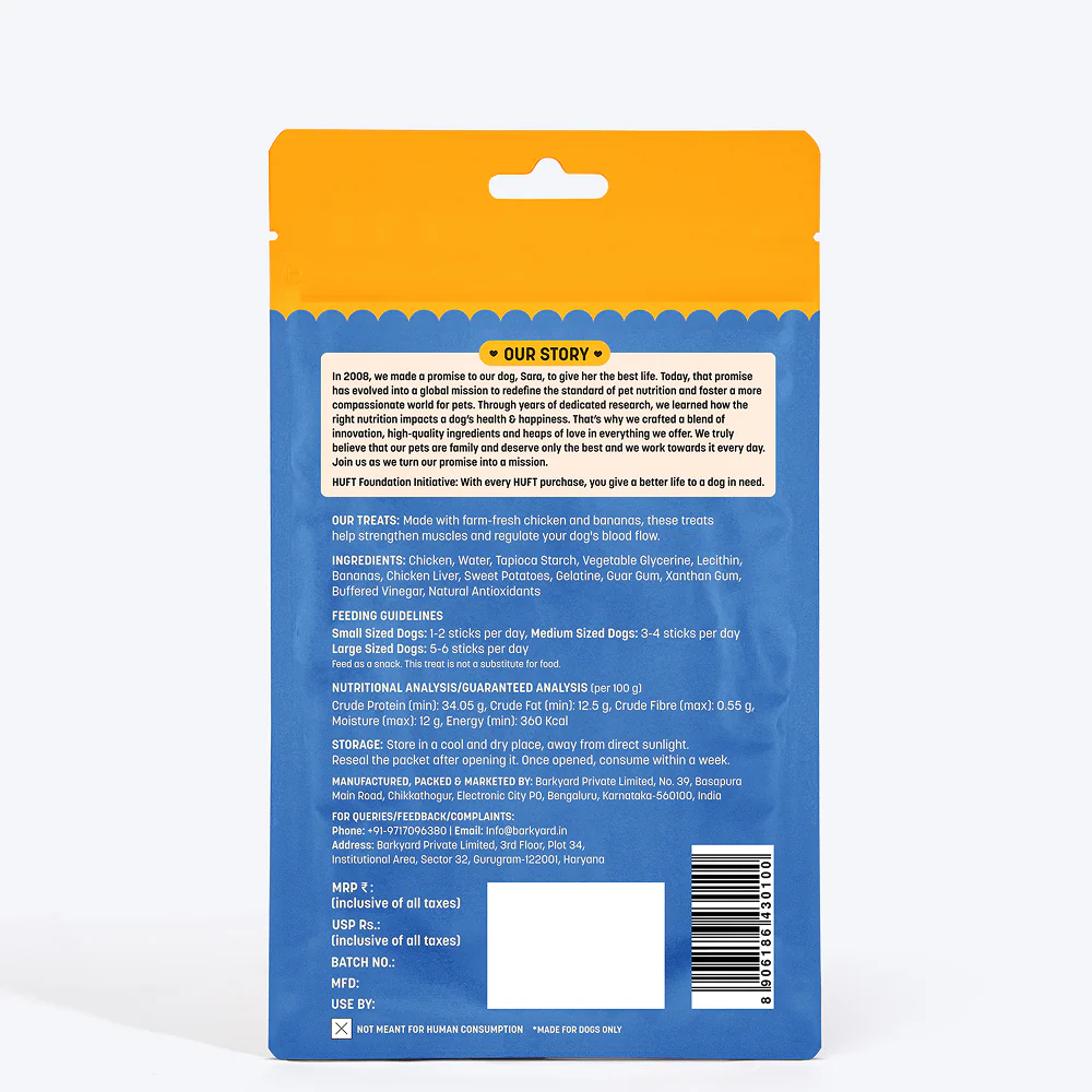 HUFT Yum Nums Banana with Real Chicken Soft & Chewy Sticks Dog Treats - Image 7
