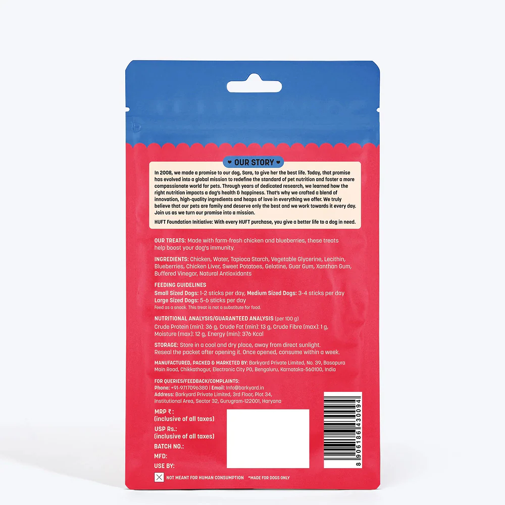 HUFT Yum Nums Blueberry with Real Chicken Soft & Chewy Sticks Dog Treats - Image 4