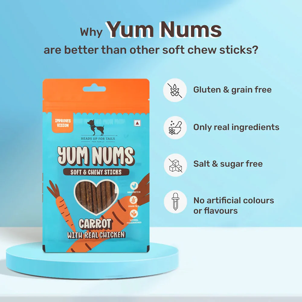 HUFT Yum Nums Grain Free Carrot with Real Chicken Soft & Chewy Sticks Dog Treats - Image 2
