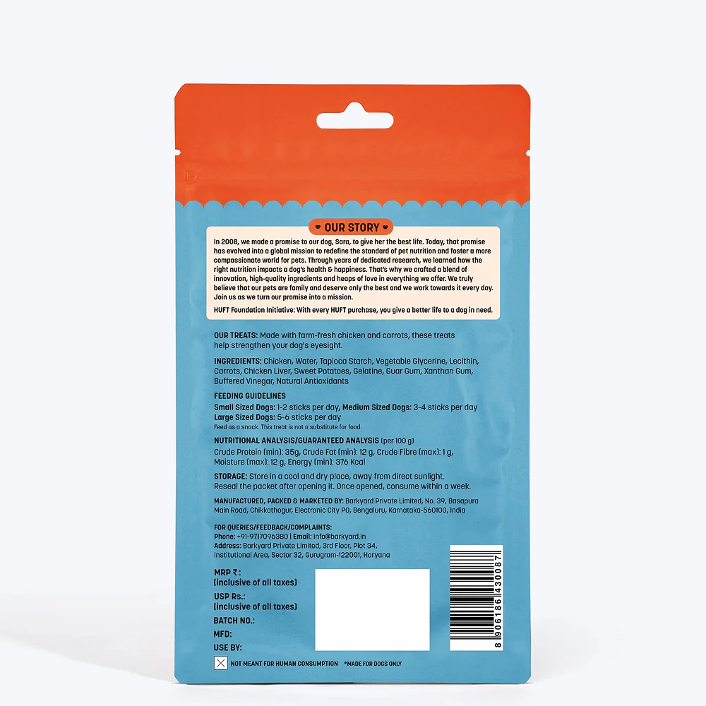 HUFT Yum Nums Grain Free Carrot with Real Chicken Soft & Chewy Sticks Dog Treats - Image 6