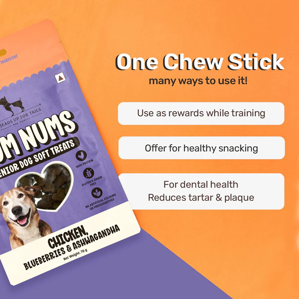 HUFT Yum Nums Grain Free Chicken, Blueberries & Ashwagandha Soft & Chewy Sticks Senior Dog Treats - Image 3