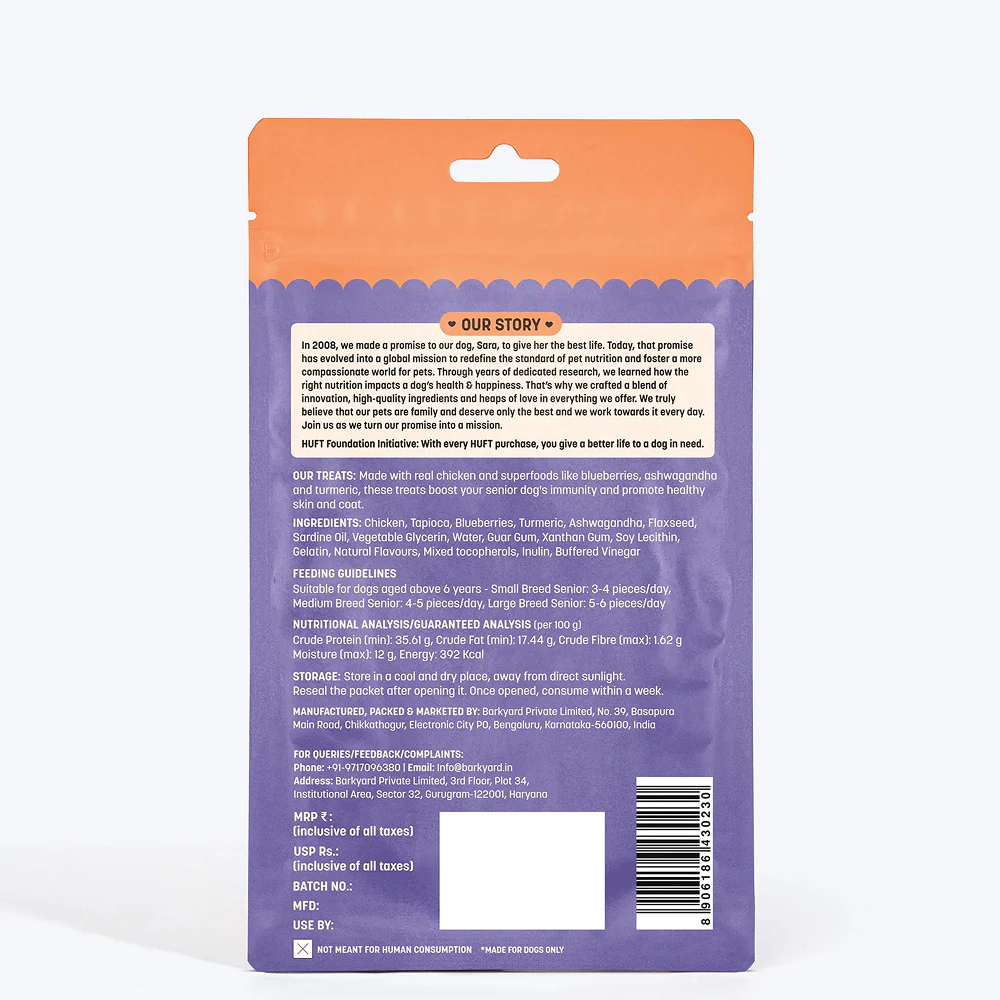 HUFT Yum Nums Grain Free Chicken, Blueberries & Ashwagandha Soft & Chewy Sticks Senior Dog Treats - Image 7