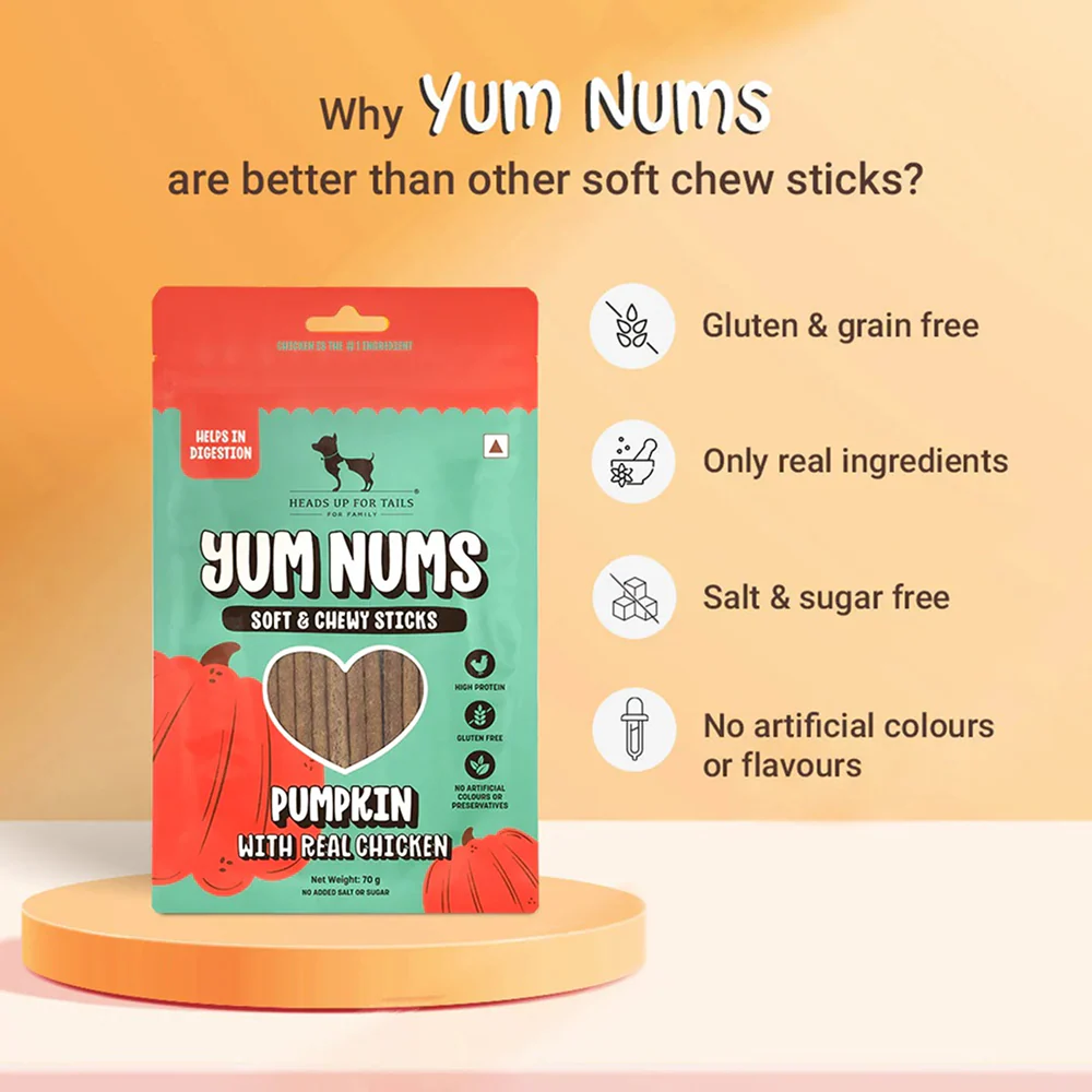 HUFT Yum Nums Pumpkin with Real Chicken Soft and Chewy Grain Free Sticks Treat for Dogs - Image 2