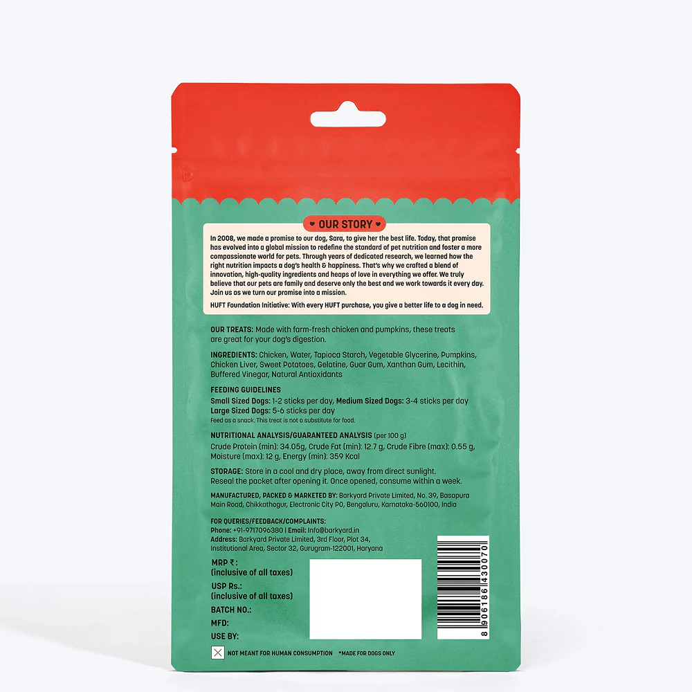 HUFT Yum Nums Pumpkin with Real Chicken Soft and Chewy Grain Free Sticks Treat for Dogs - Image 6
