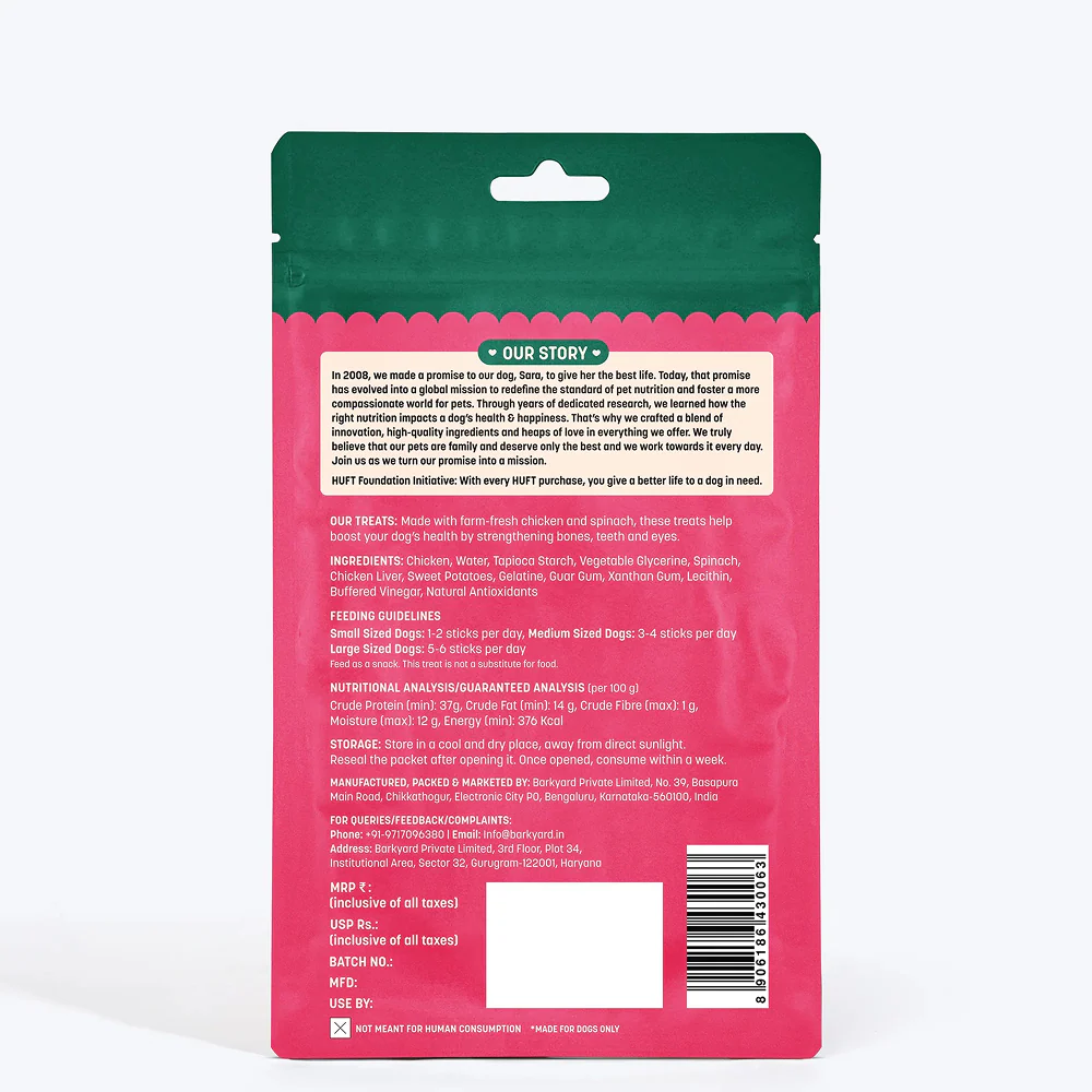 HUFT Yum Nums Soft and Chewy Spinach with Real Chicken Grain Free Stick Treats for Dogs - Image 6