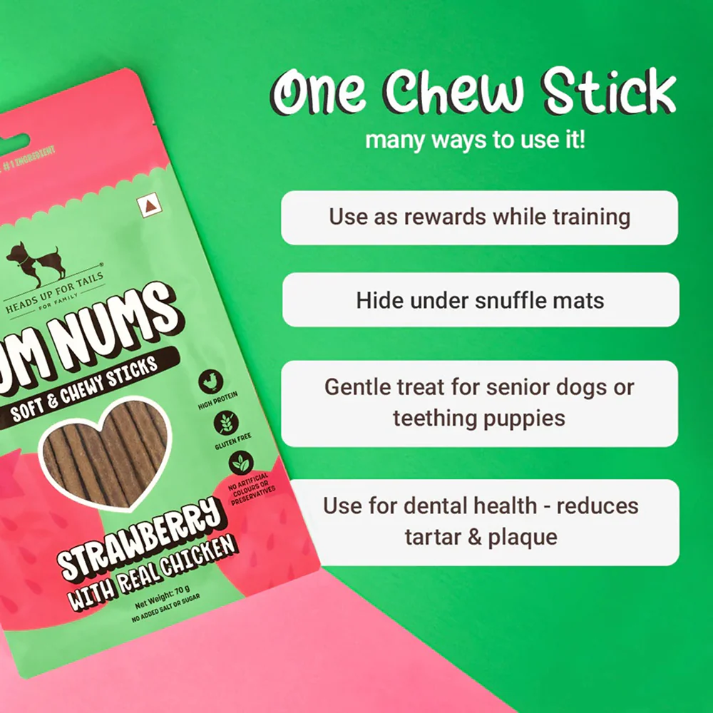 HUFT Yum Nums Soft and Chewy Strawberry with Real Chicken Grain Free Sticks Treats for Dogs - Image 2