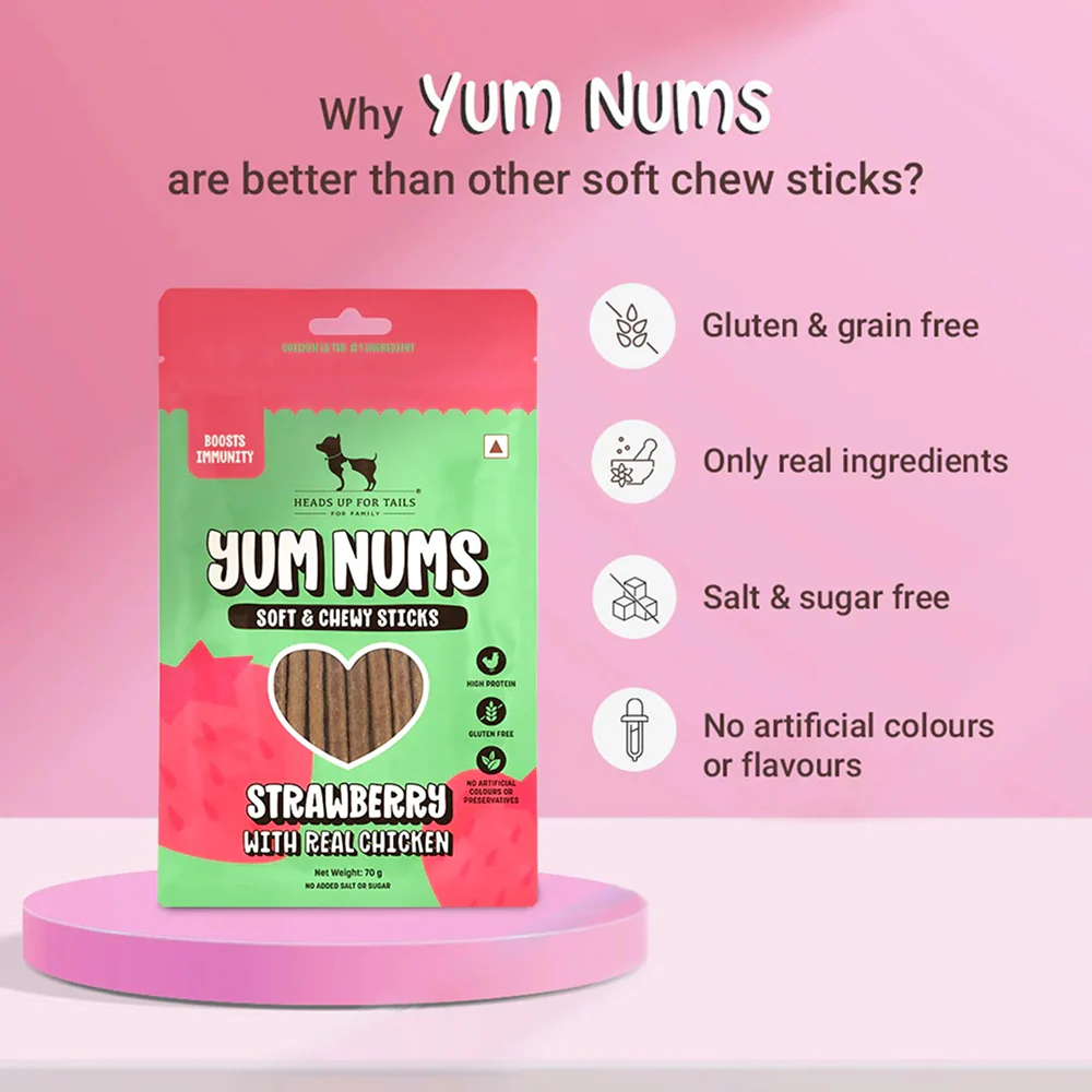 HUFT Yum Nums Soft and Chewy Strawberry with Real Chicken Grain Free Sticks Treats for Dogs - Image 3