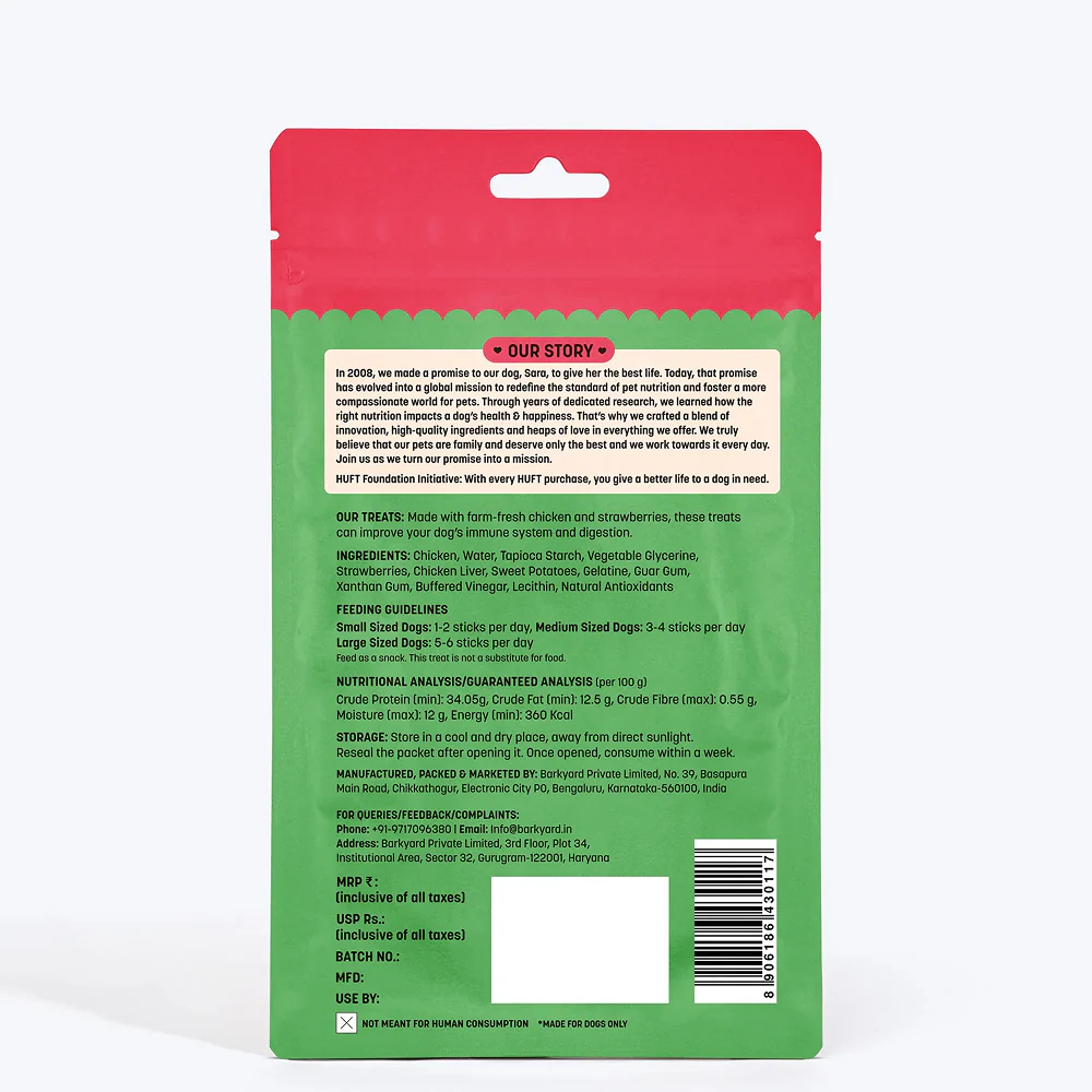 HUFT Yum Nums Soft and Chewy Strawberry with Real Chicken Grain Free Sticks Treats for Dogs - Image 6