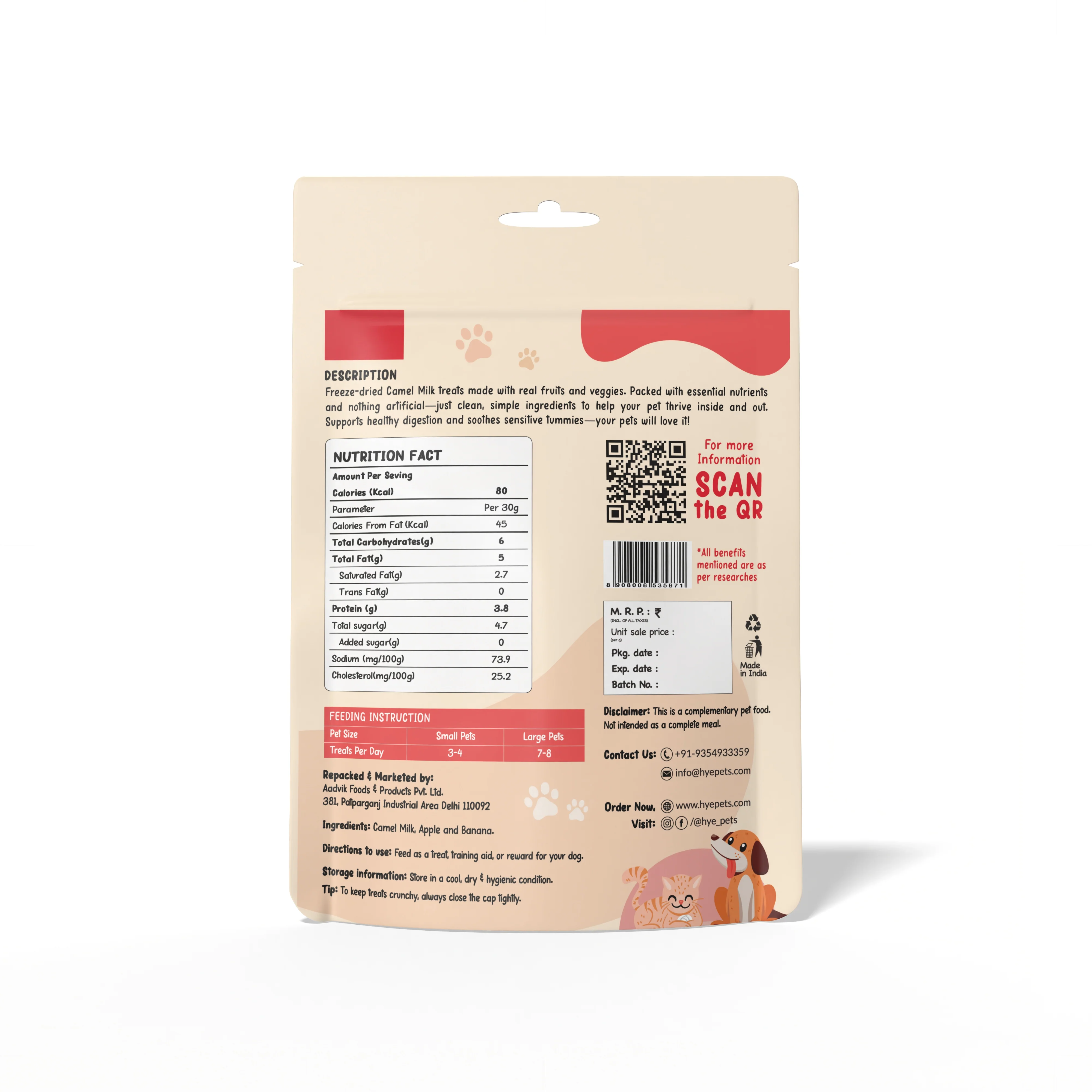 HYE Pets Freeze Dried Treats with Camel Milk, Apple and Banana for Dogs and Cats - Image 2
