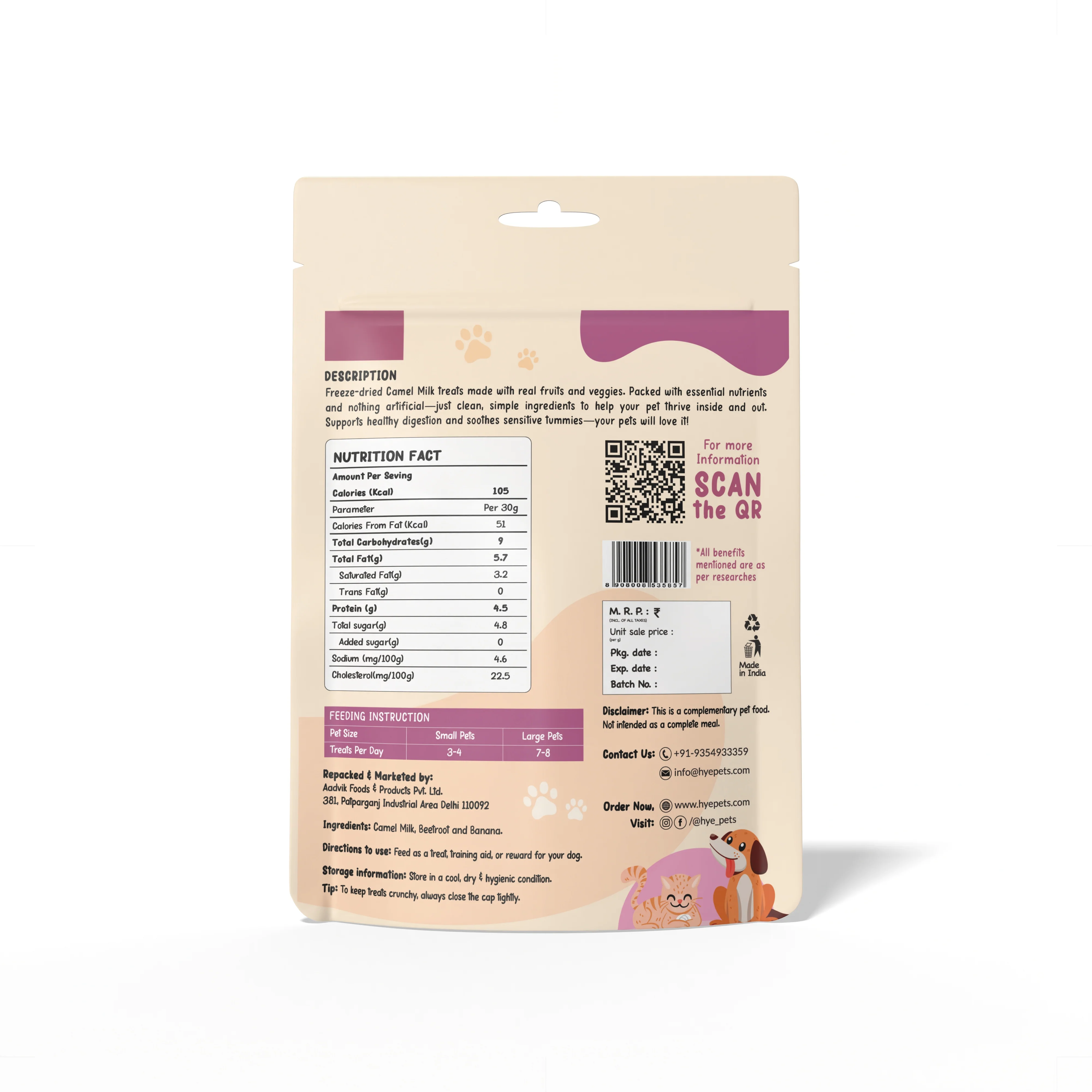 HYE Pets Freeze Dried Treats with Camel Milk, Beetroot and Banana for Dogs and Cats - Image 2