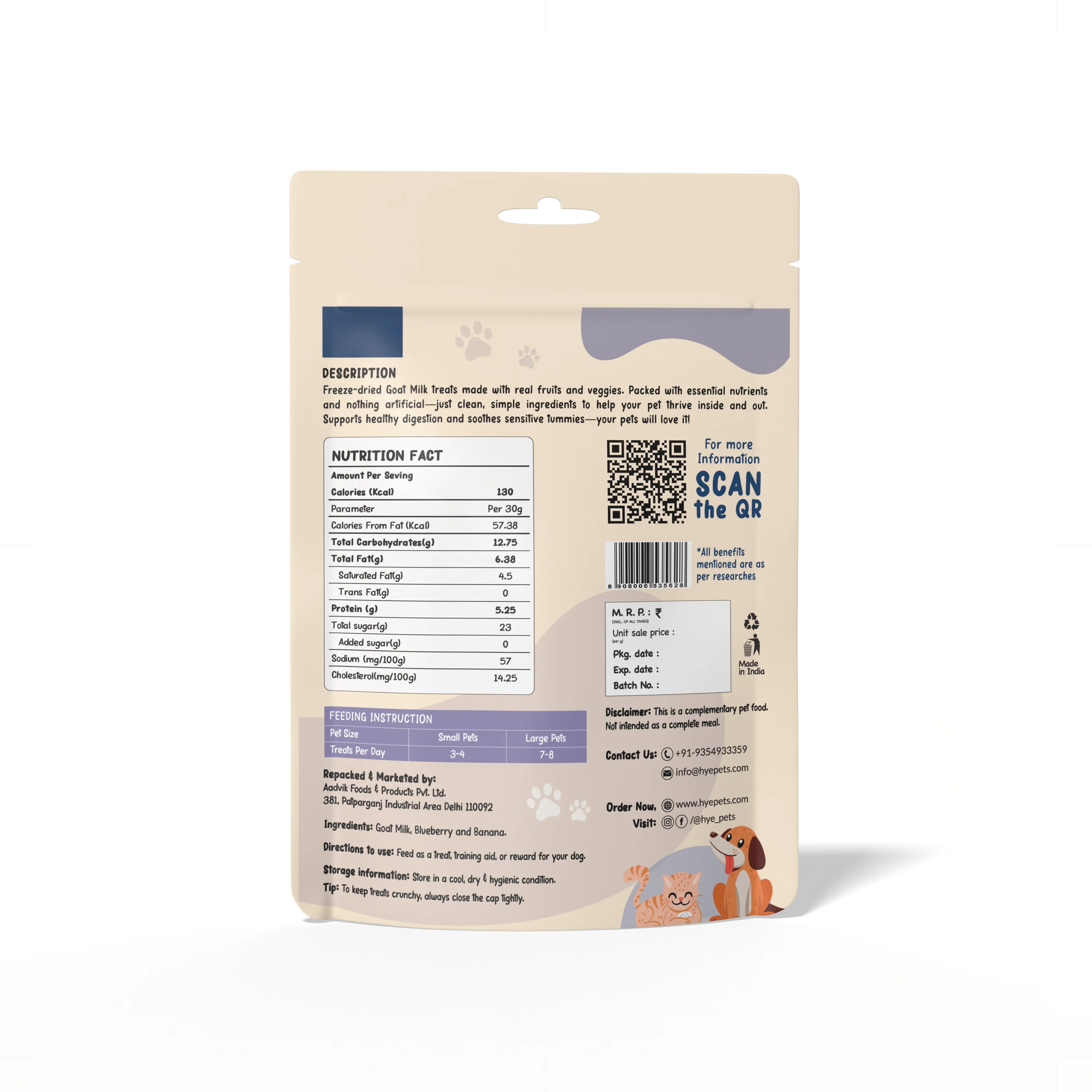 HYE Pets Freeze Dried Treats with Goat Milk, Blueberry, and Banana for Dogs and Cats - Image 2