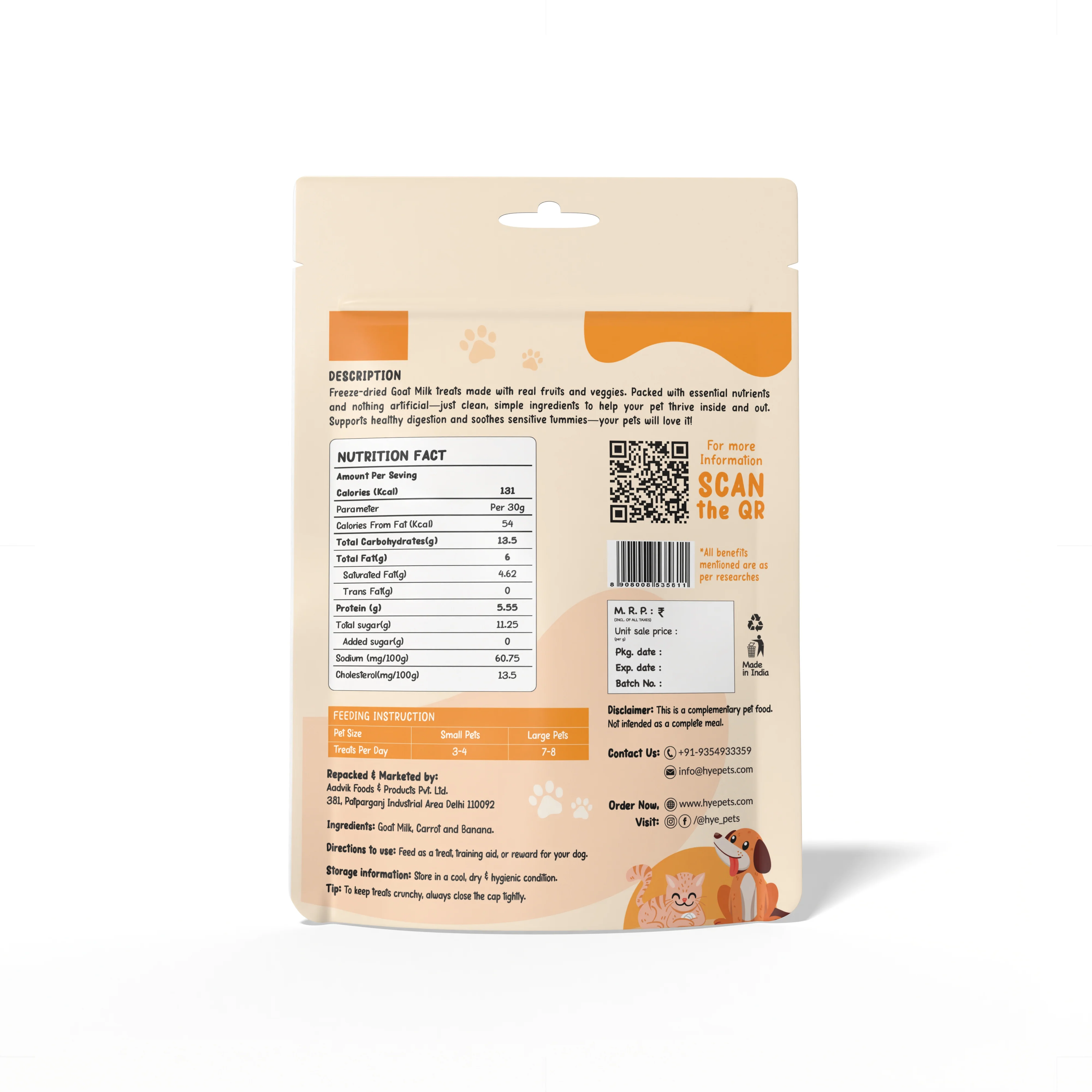 HYE Pets Freeze Dried Treats with Goat Milk, Carrot, and Banana for Dogs and Cats - Image 4