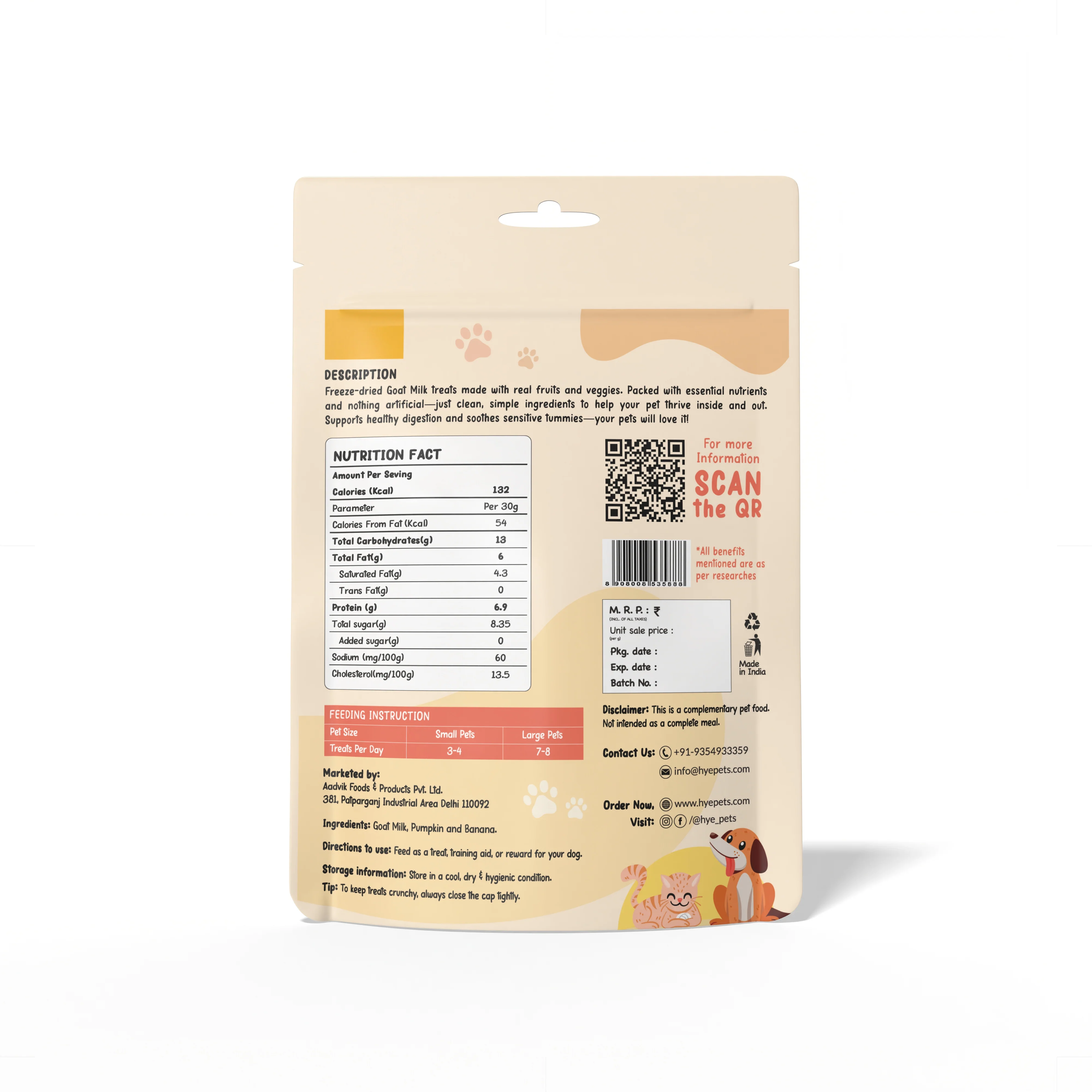 HYE Pets Freeze Dried Treats with Goat Milk, Pumpkin, and Banana for Dogs and Cats - Image 2