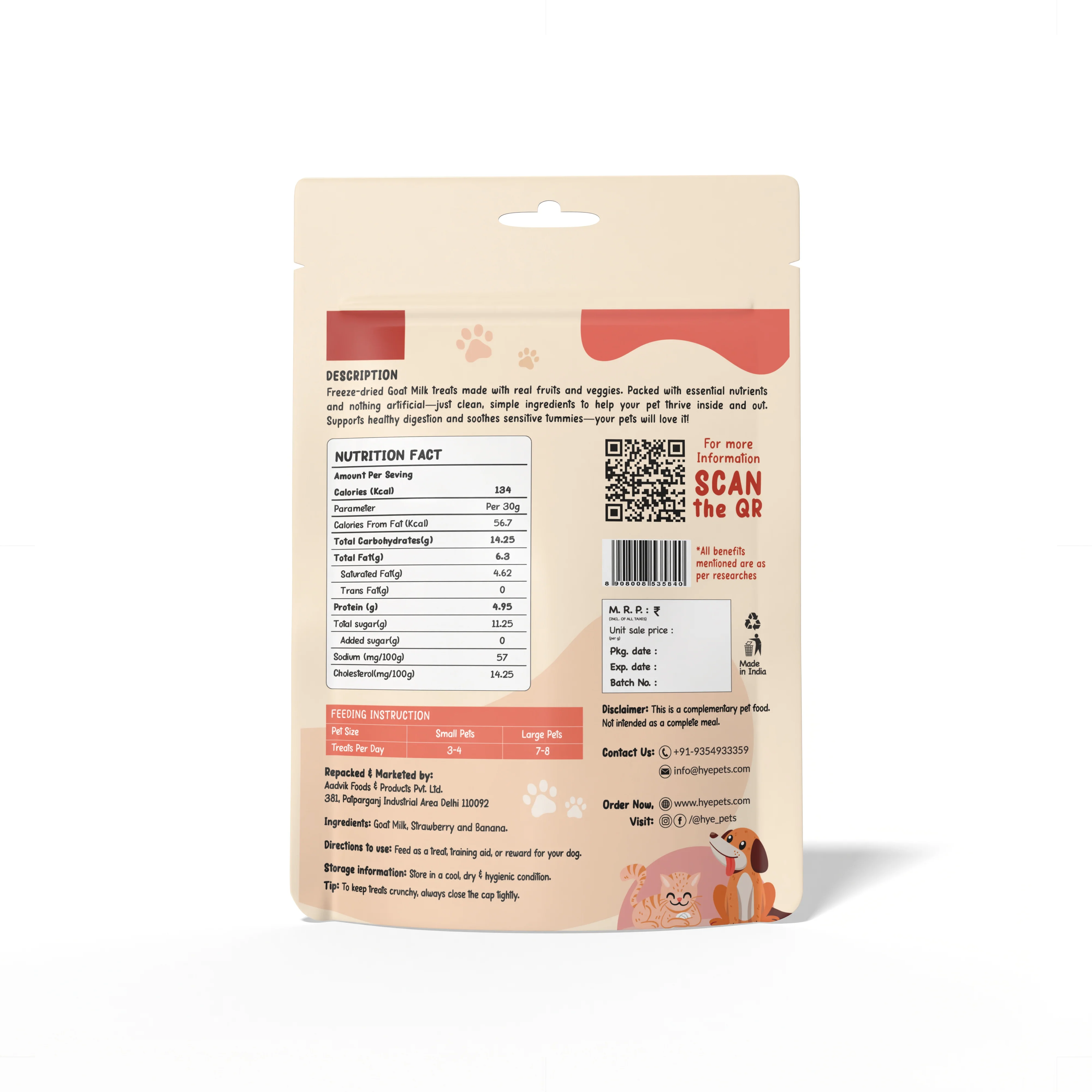 HYE Pets Freeze Dried Treats with Goat Milk, Strawberry, and Banana for Dogs and Cats - Image 2