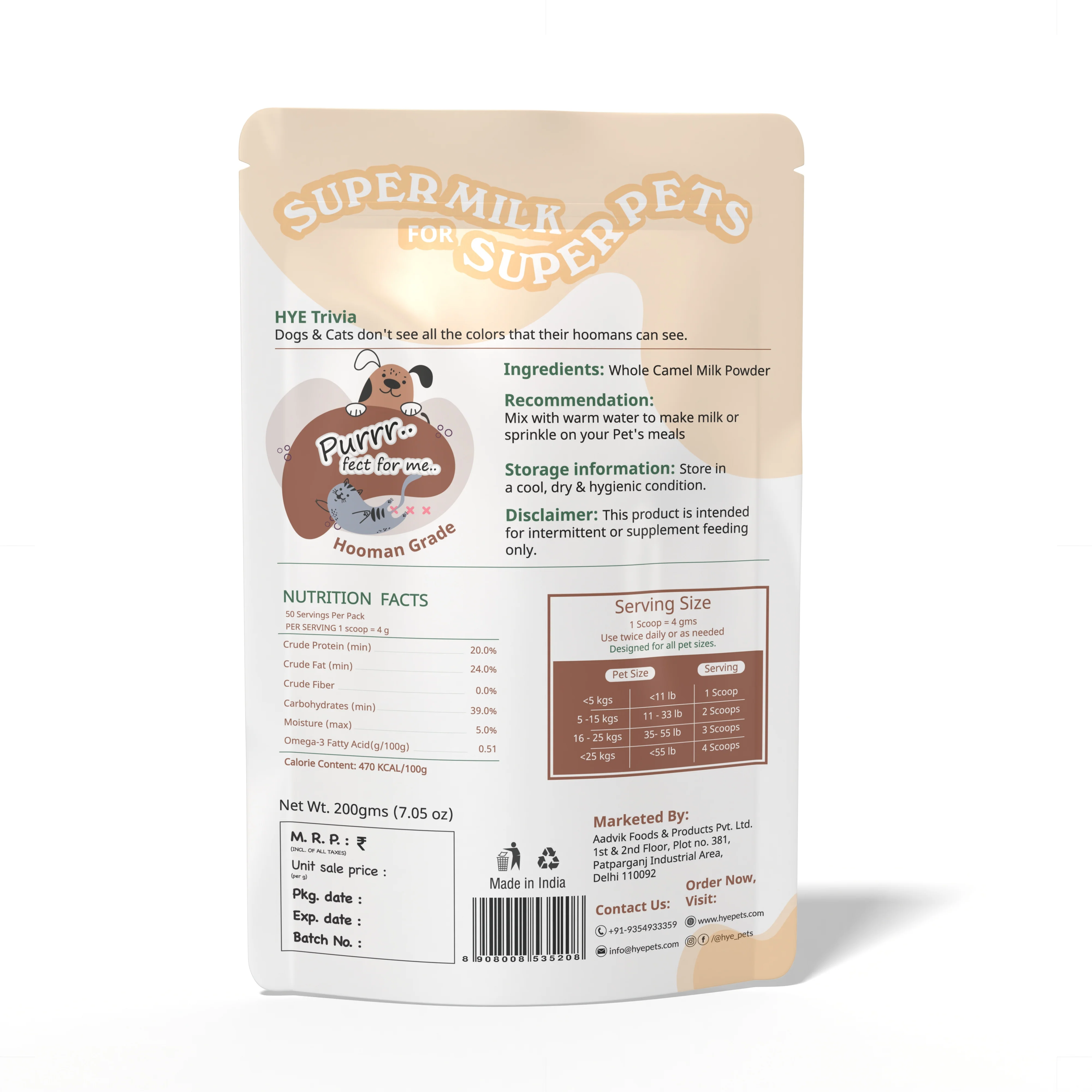 HYE Pets Nutrient Rich Full Fat Camel Milk Powder for Dogs and Cats - Image 2