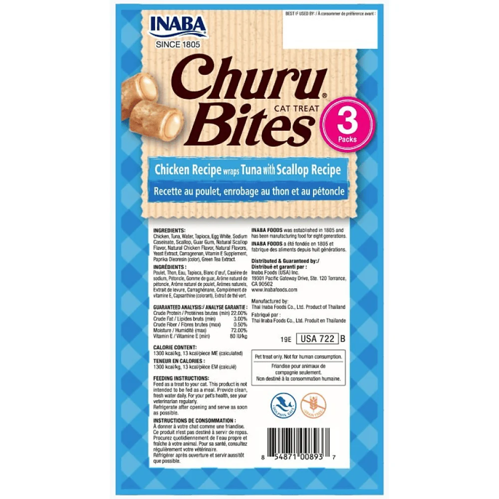 INABA Churu Bites Chicken Recipe Wraps Tuna with Scallop Recipe Cat Treats - Image 2