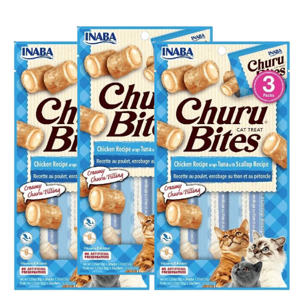 INABA Churu Bites Chicken Recipe Wraps Tuna with Scallop Recipe Cat Treats - Image 3