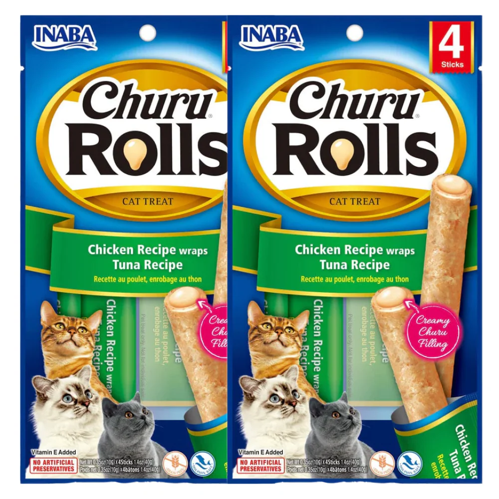 INABA Churu Rolls Chicken Recipe Wraps Tuna Cat Treats - Image 2