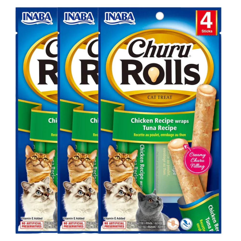 INABA Churu Rolls Chicken Recipe Wraps Tuna Cat Treats - Image 3