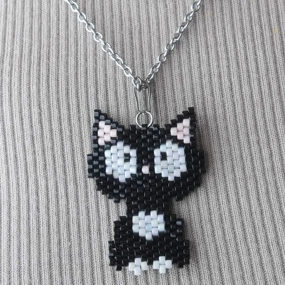 Jenni & Janki Cat Handcrafted Miyuki Delica Beaded Necklace (Black) - Image 2