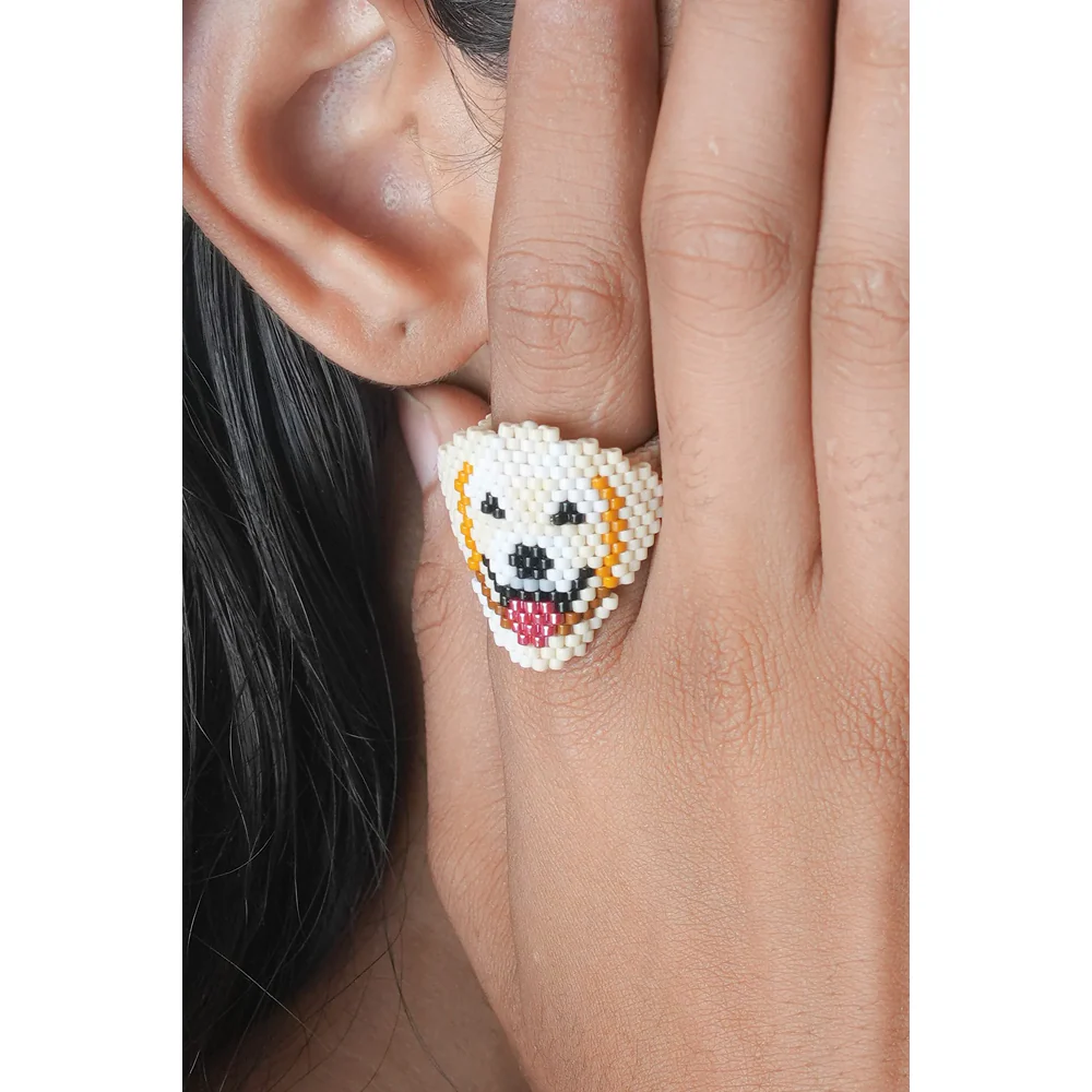 Jenni & Janki Golden Retriever Face Miyuki Delica Beaded Ring - Image 2