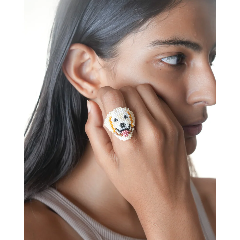 Jenni & Janki Golden Retriever Face Miyuki Delica Beaded Ring - Image 3