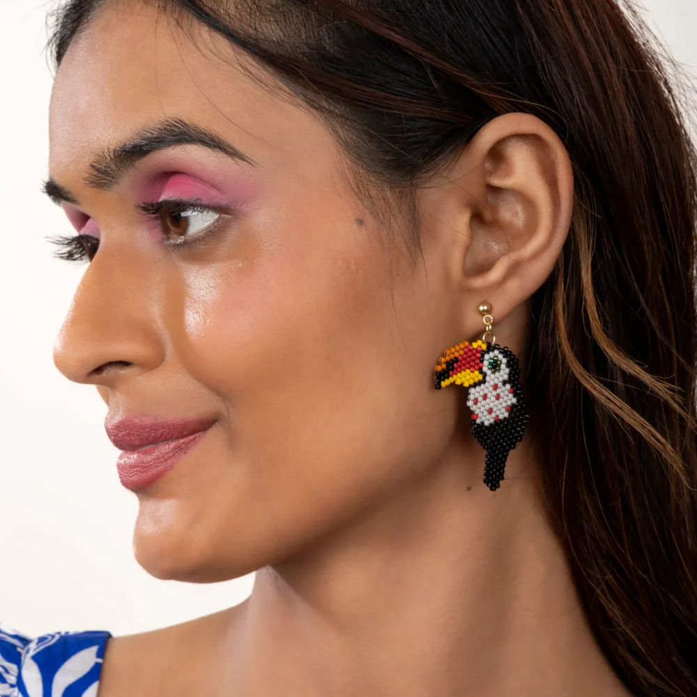 Jenni & Janki Handcrafted Miyuki Beaded Toucan Bird Earrings - Image 2