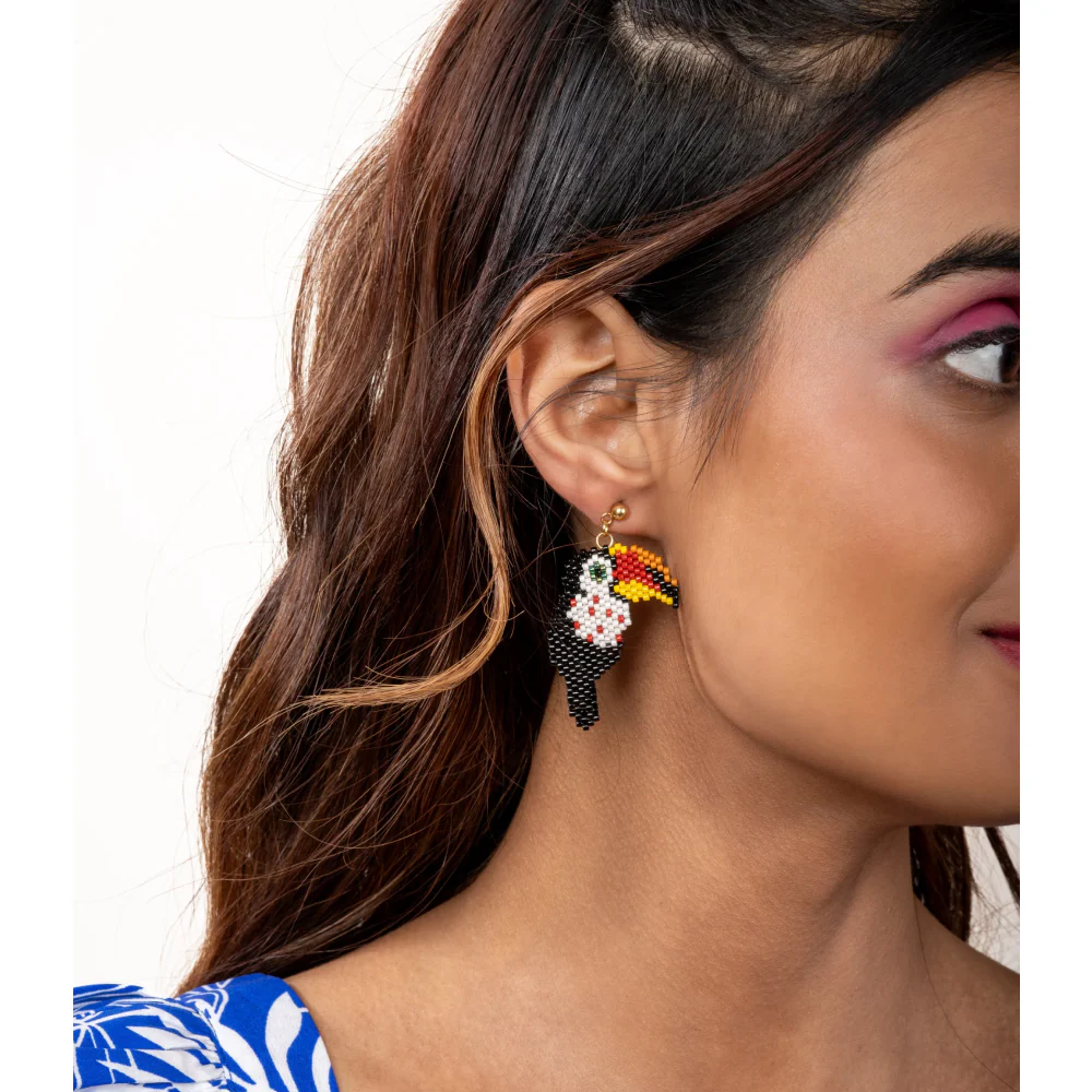 Jenni & Janki Handcrafted Miyuki Beaded Toucan Bird Earrings - Image 3