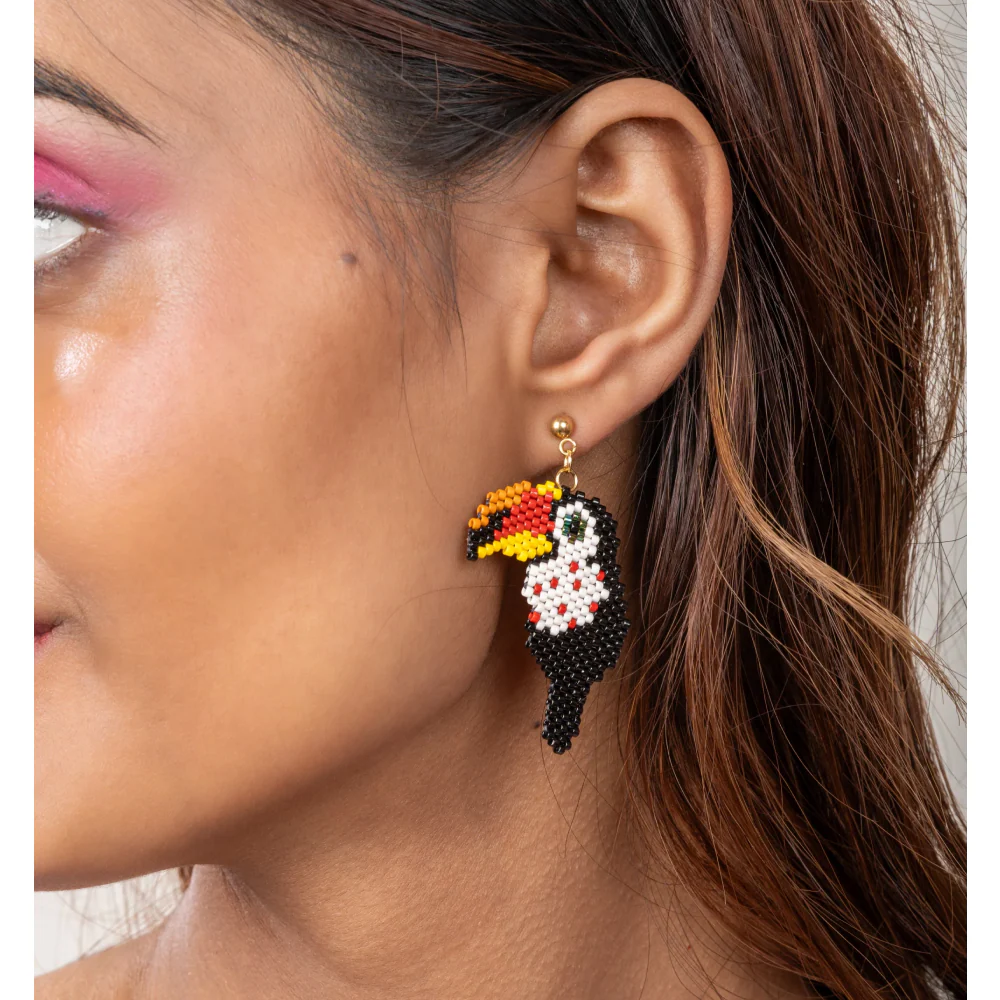 Jenni & Janki Handcrafted Miyuki Beaded Toucan Bird Earrings - Image 4