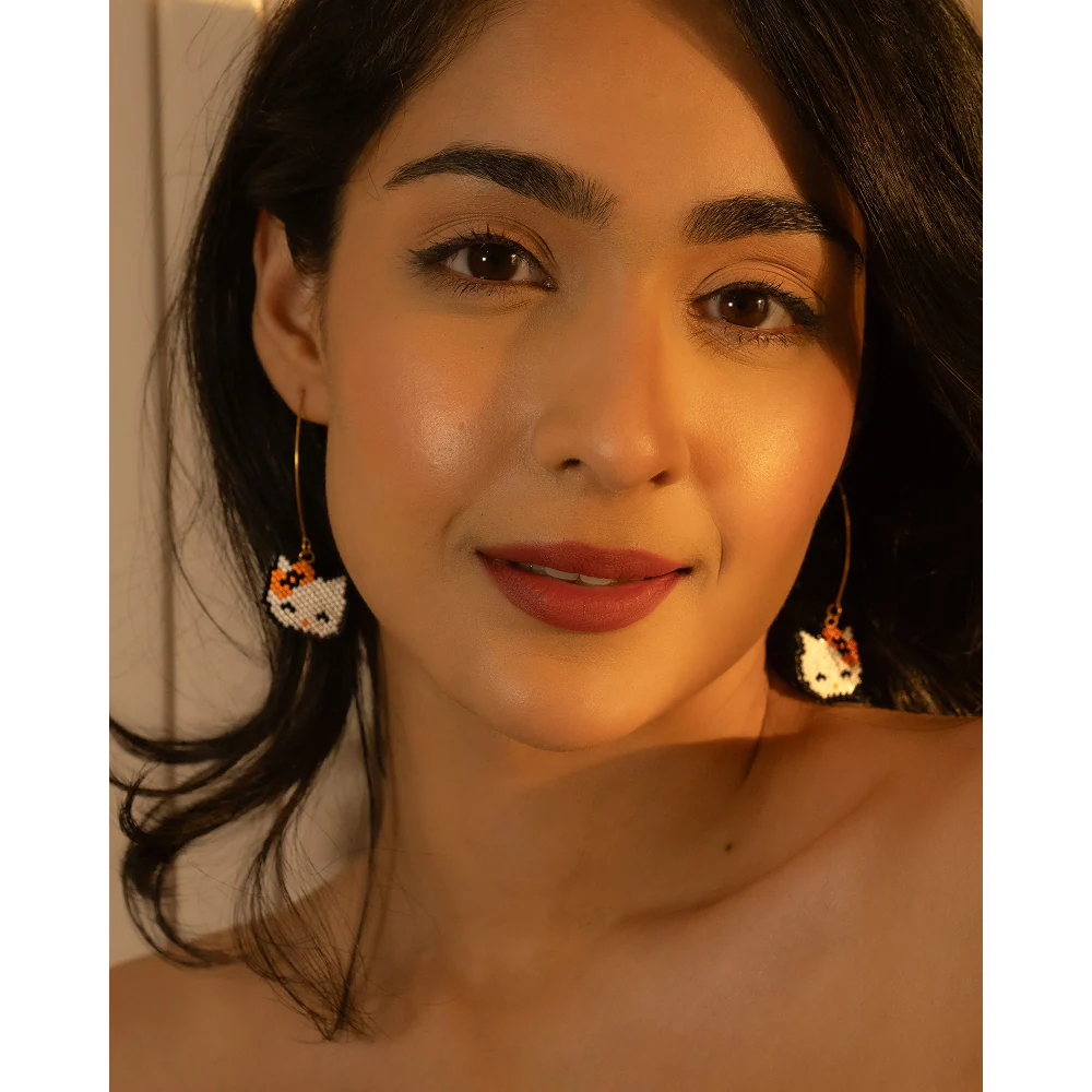 Jenni & Janki Handcrafted Miyuki Kitty Earrings - Image 2