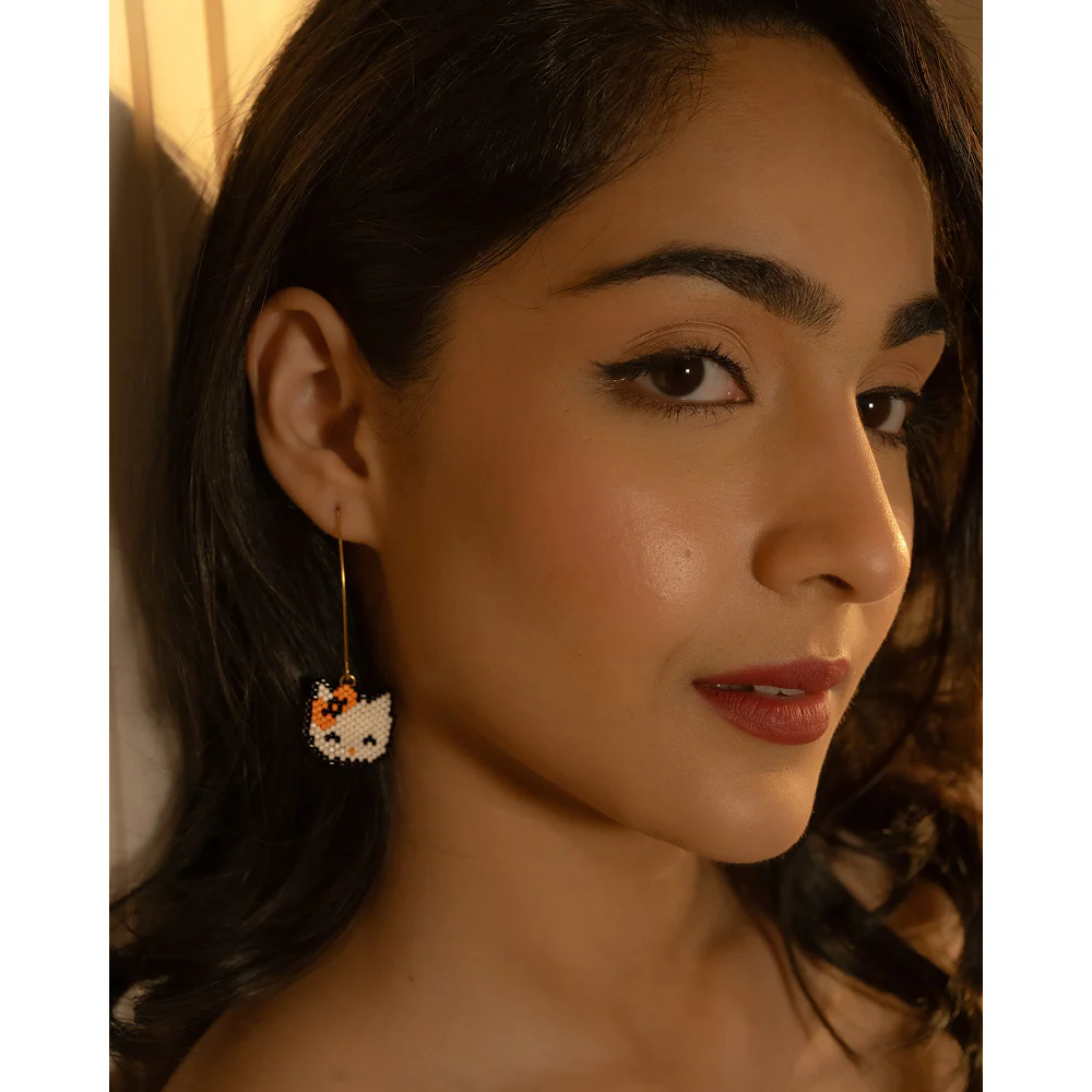 Jenni & Janki Handcrafted Miyuki Kitty Earrings - Image 3