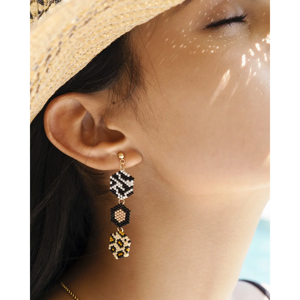 Jenni & Janki Handcrafted Miyuki Leopard Earrings - Image 3