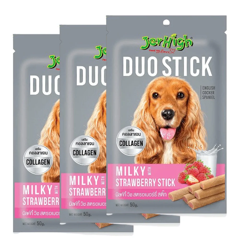 JerHigh Milky With Strawberry Duo Stick Dog Treat - Image 3