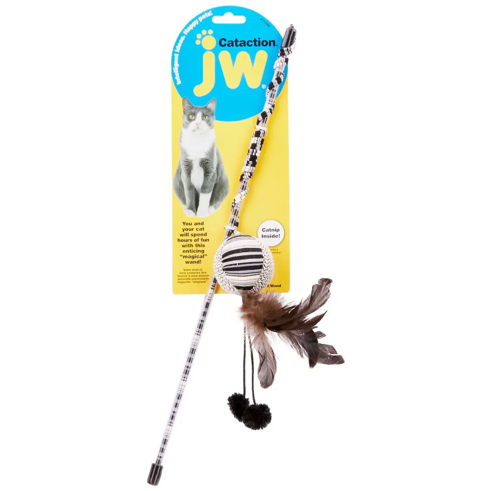 JW Cataction Ball with Catnip and Wand Toy for Cats (Black/White) - Image 4