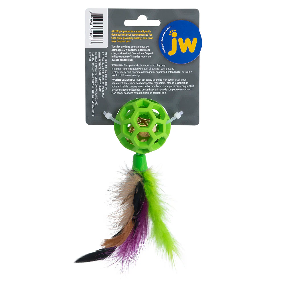 JW Cataction Feather Ball with Bell Toy for Cats (Green) - Image 3