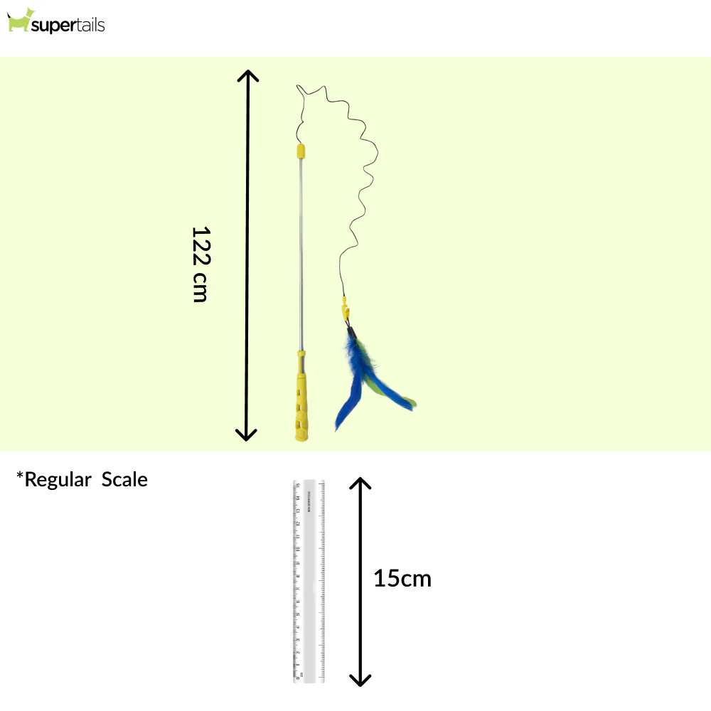 JW Flutter Ee Feathers Telescopic Wand Toy for Cats (Yellow) - Image 2