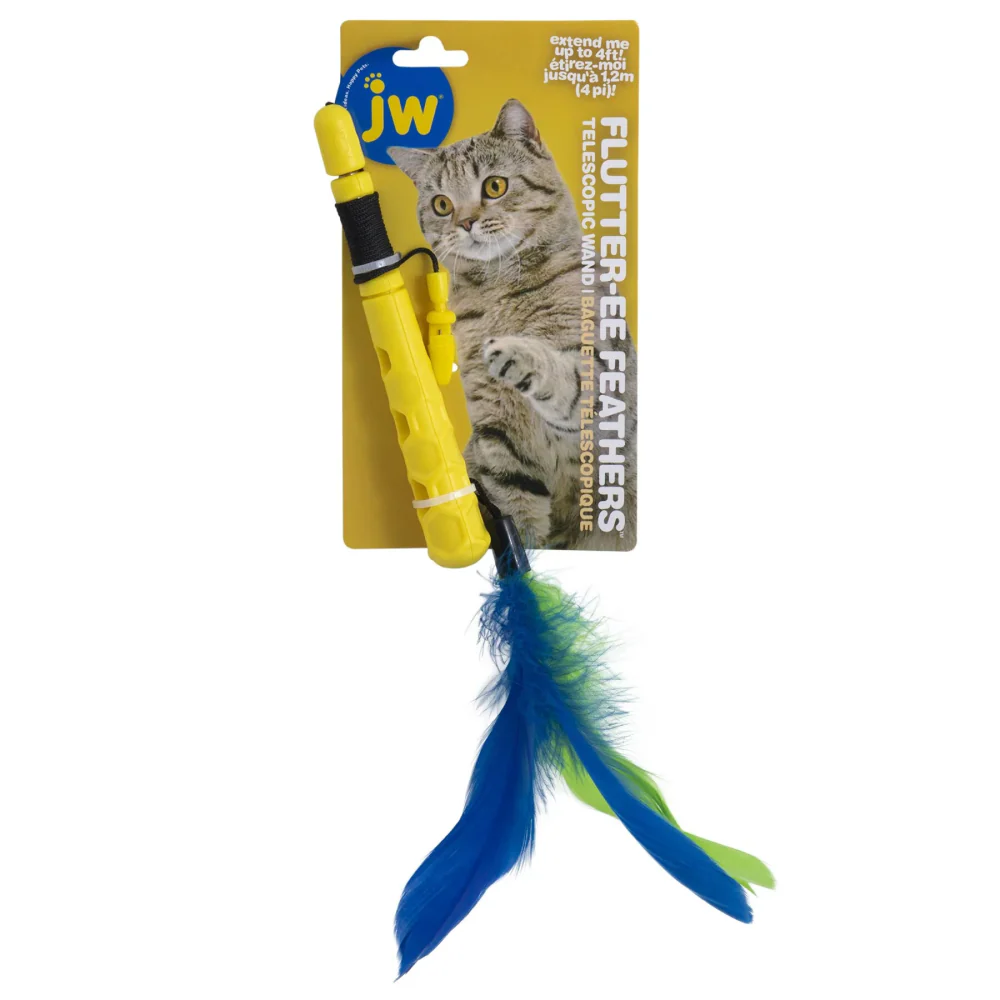 JW Flutter Ee Feathers Telescopic Wand Toy for Cats (Yellow) - Image 3