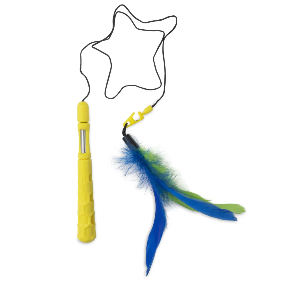 JW Flutter Ee Feathers Telescopic Wand Toy for Cats (Yellow) - Image 4