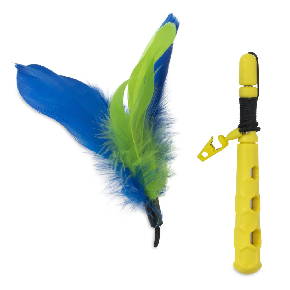 JW Flutter Ee Feathers Telescopic Wand Toy for Cats (Yellow) - Image 5