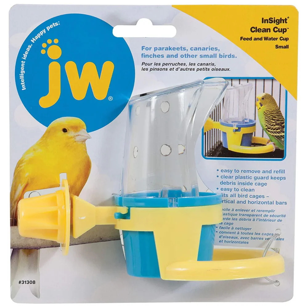 JW Insight Clean feed Cup & Water Cup for Brids (Blue/Yellow) - Image 2