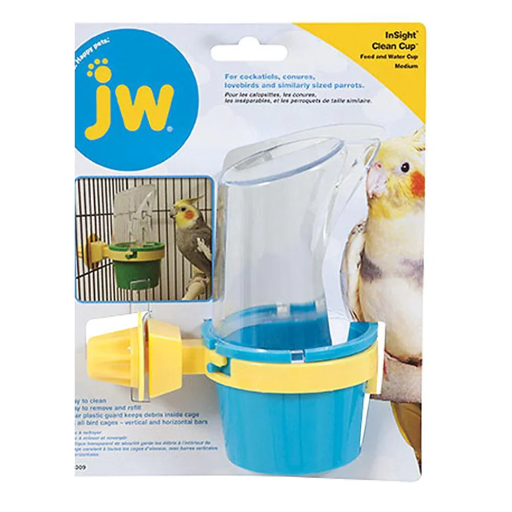 JW Insight Clean feed Cup & Water Cup for Brids (Blue/Yellow) - Image 3