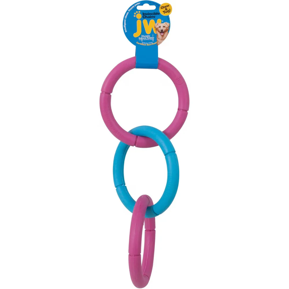 JW Invincible Chains Triple Toy for Dogs (Blue/Pink) - Image 4