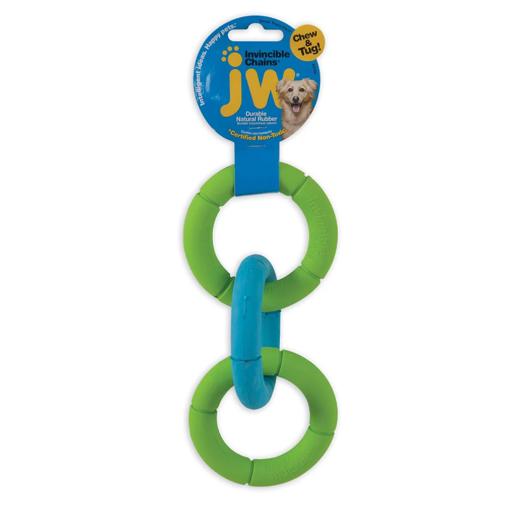 JW Invincible Chains Triple Toy for Dogs (Green/Blue) - Image 3