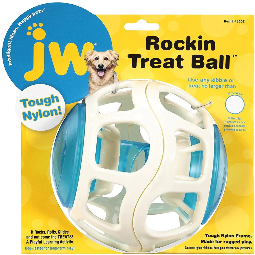 JW Rockin Treat Ball Toy for Dogs (White/Blue) - Image 5