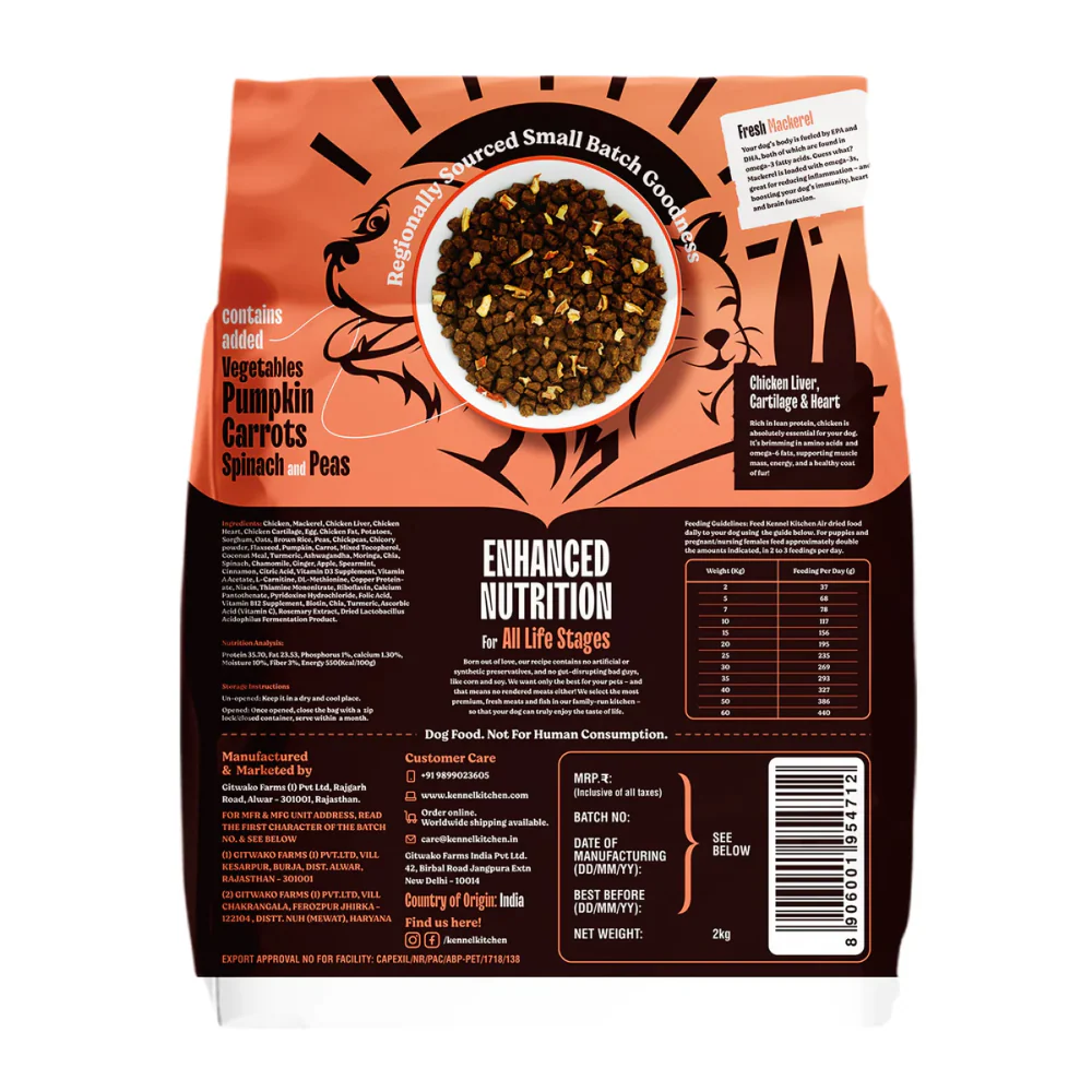 Kennel Kitchen Air Dried Chicken and Mackerel Puppy & Adult Dog Dry Food (All Life Stage) - Image 2