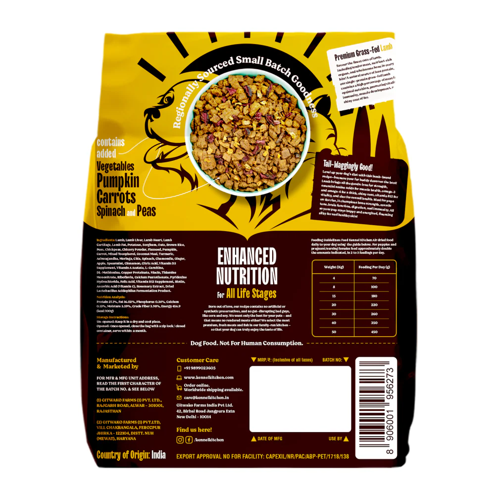 Kennel Kitchen Air Dried Lamb Recipe Puppy & Adult Dog Dry Food (All Life Stage) - Image 2