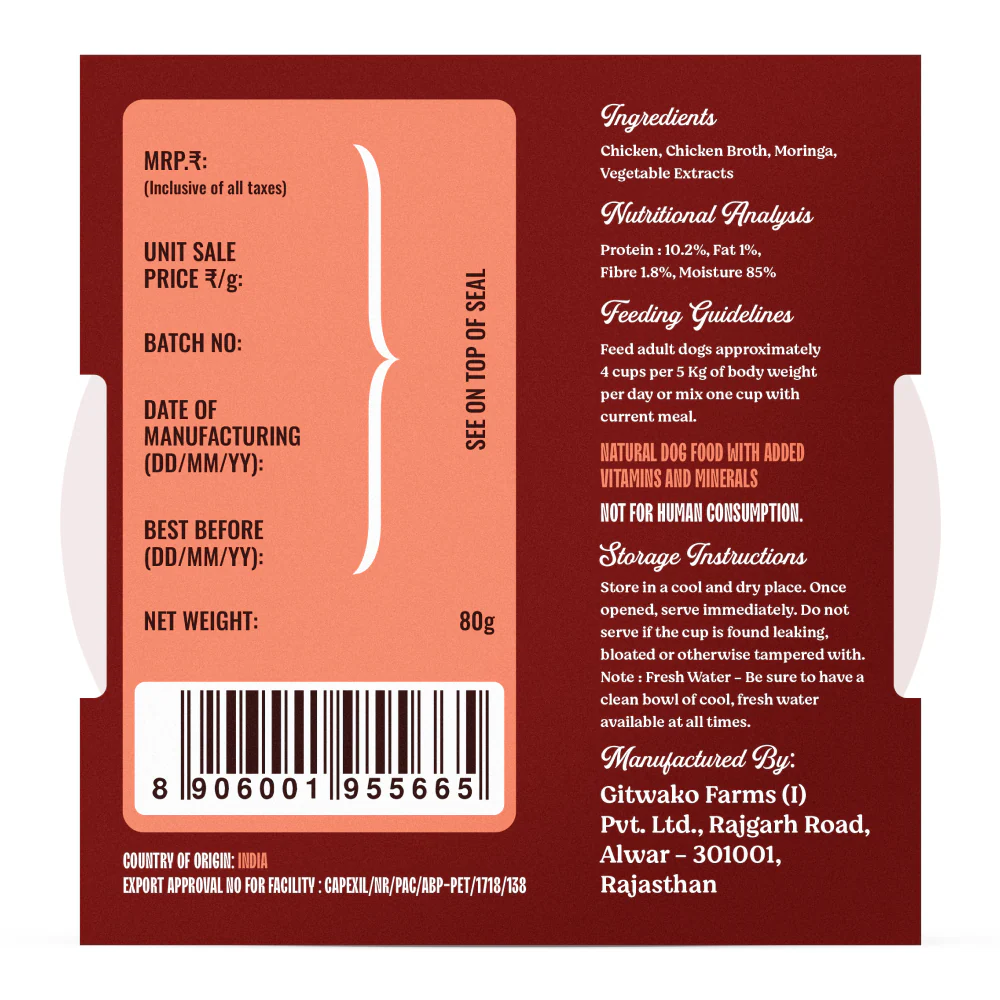 Kennel Kitchen Gourmet Loaf Chicken with Carrots & Moringa Puppy & Adult Dog Wet Food (All Life Stage) - Image 2