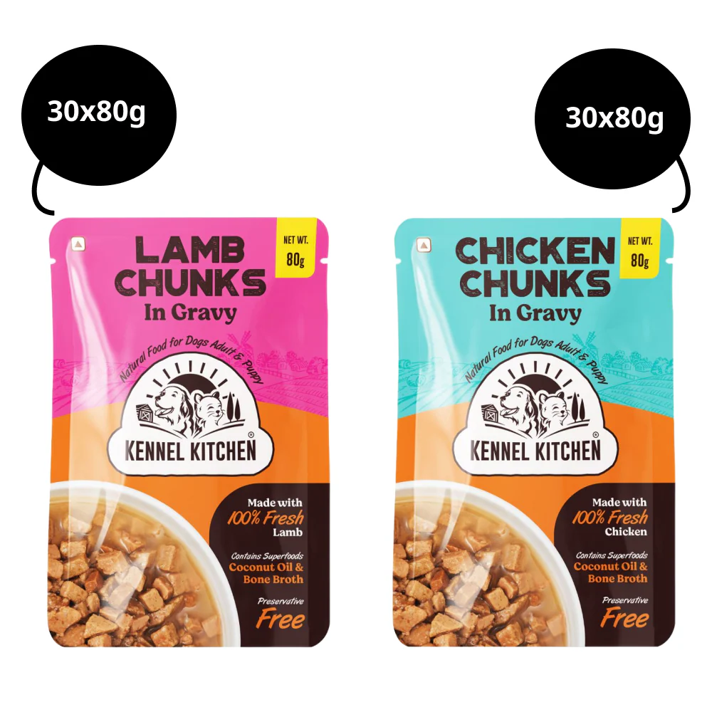 Kennel Kitchen Lamb Chunks in Gravy and Chicken Chunks in Gravy Adult and Puppy Dog Wet Food (All Life Stage) Combo - Image 2