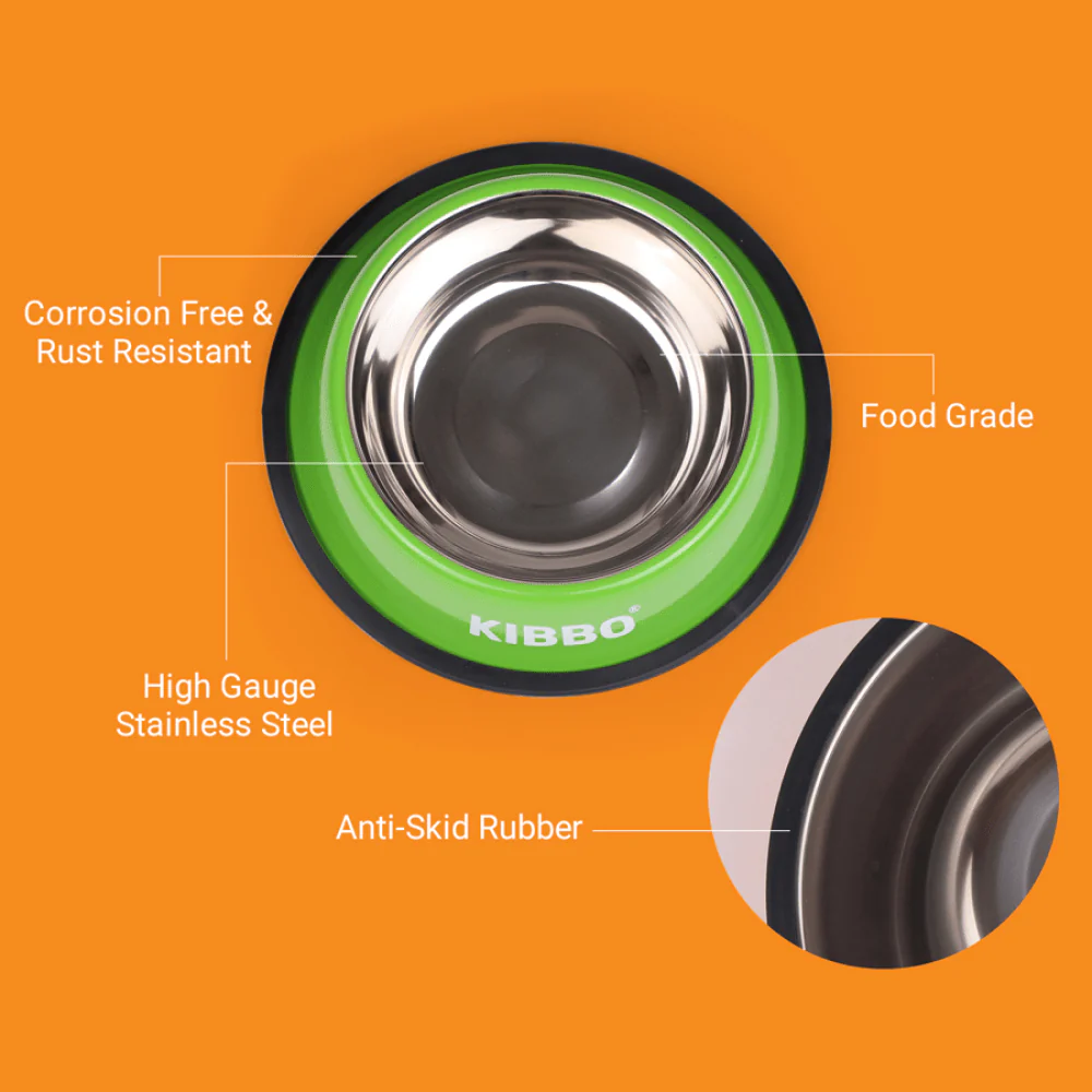 Kibbo Anti Skid Stainless Steel Bowl for Dogs and Cats (Green) - Image 2